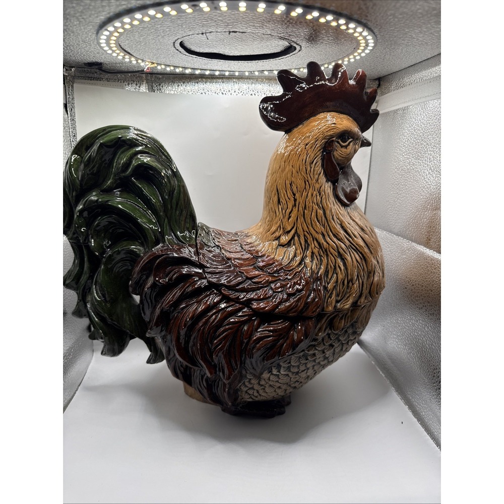 Vintage XLarge Rustic Colorful Porcelain Rooster Hand-painted Figurine 15" T - Picture 7 of 16